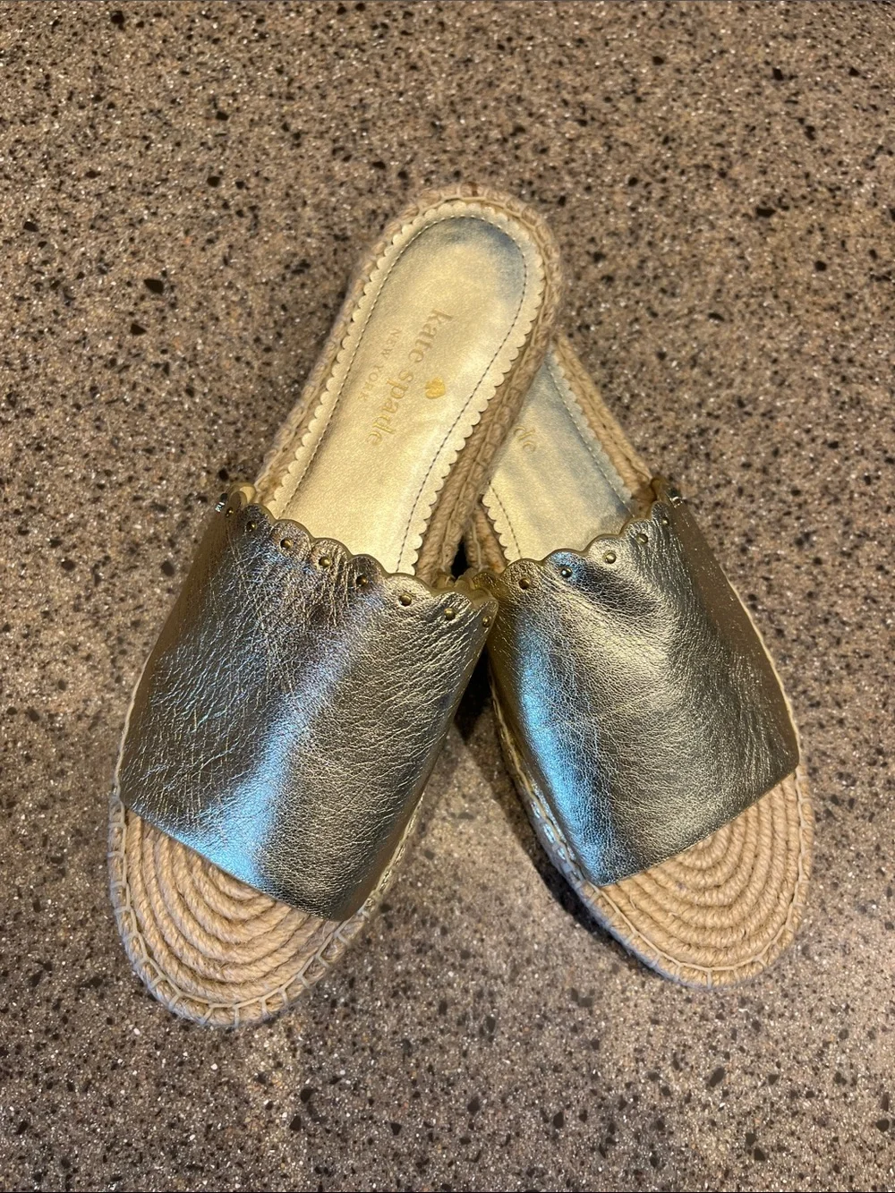 kate spade Metallic Gold Scalloped Slide Espadrille